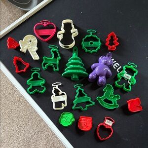 Assorted Holiday Cookie Cutters and Molds - Green, Red, White, Purple